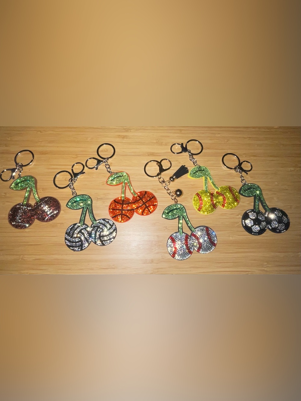 Sports Cherries Rhinestone Keychain Bag Charm